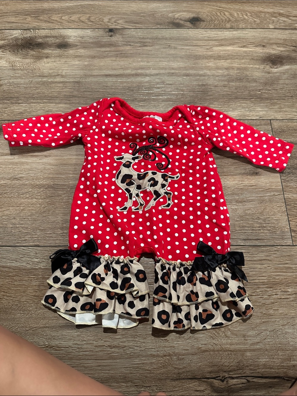 Red Polka Dot Baby Romper with Leopard Ruffle